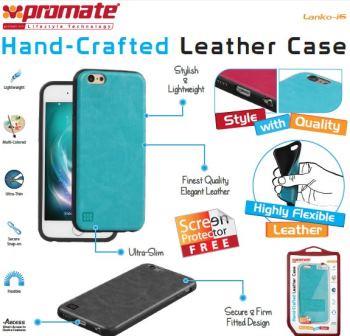 Promate Blue Lanko i6 Leather Flexible SnapOn Case